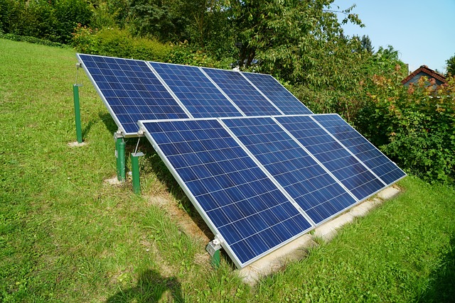 fotovoltaické panely na trávníku